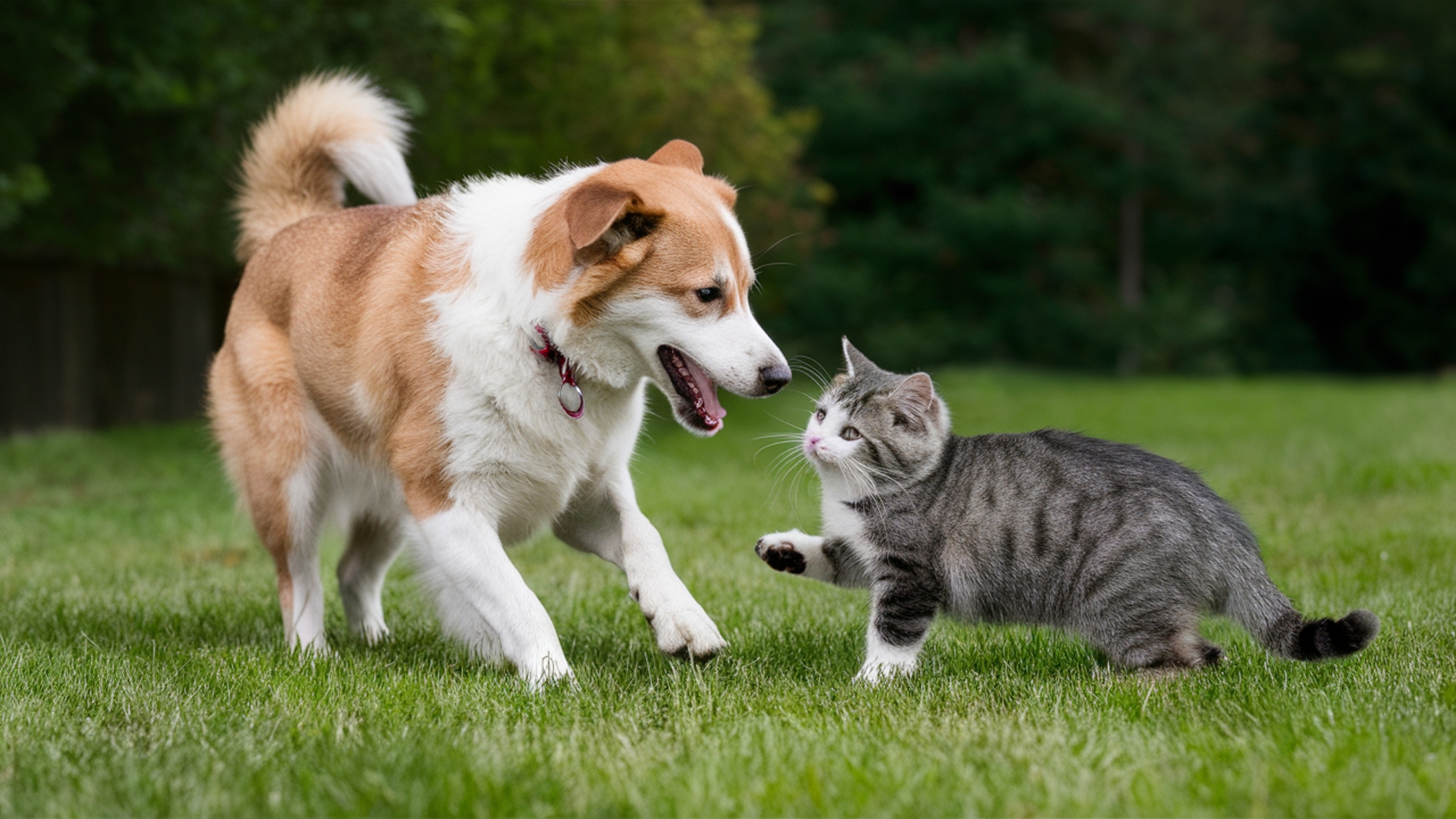 Dog and cat playing on artificial grass - Orion Turf and Landscape